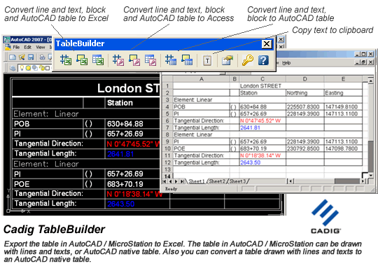 MicroStation to Excel - TableBuilder software